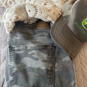 American Eagle Camo Jeans and John Deere Cap